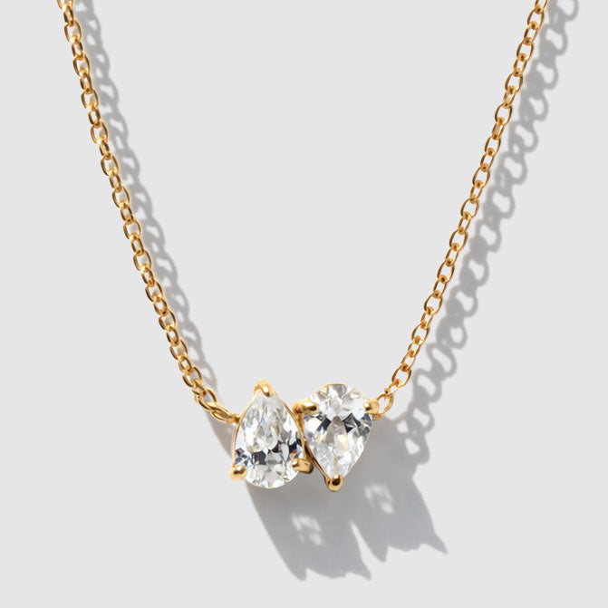 Golden Necklace in Stainless Steel, Drop-Shaped Cubic Zirconia - 18.5"