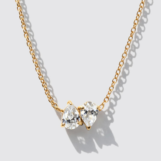 Golden Necklace in Stainless Steel, Drop-Shaped Cubic Zirconia - 18.5"