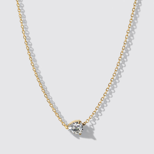 Golden Necklace in Stainless Steel, Drop-Shaped Cubic Zirconia - 16" + 1" + 1.5"