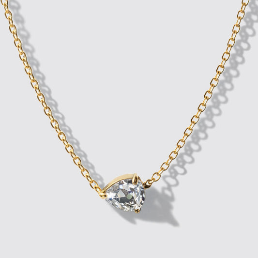 Golden Necklace in Stainless Steel, Drop-Shaped Cubic Zirconia - 16" + 1" + 1.5"