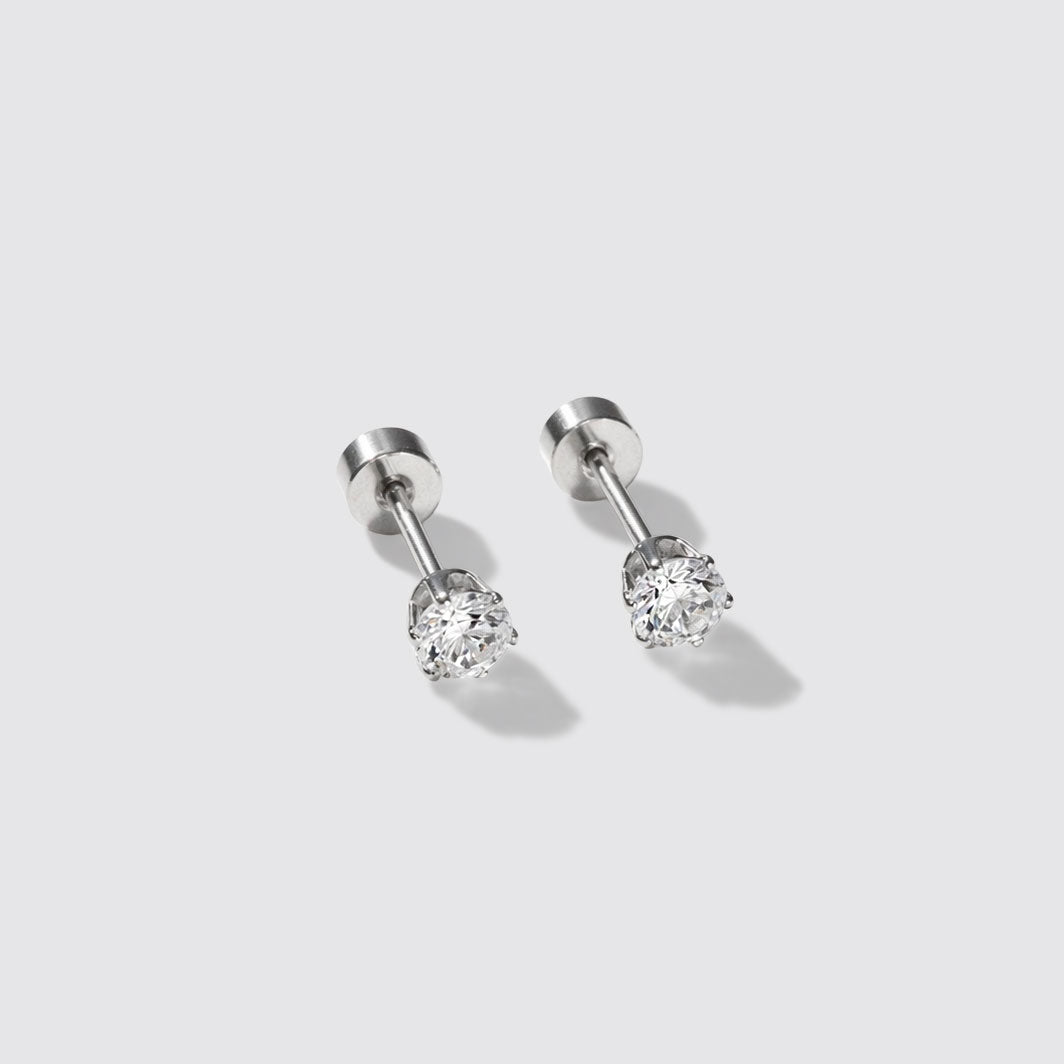 Mini Silvered Stud Earrings with Crystal Stone Stainless Steel