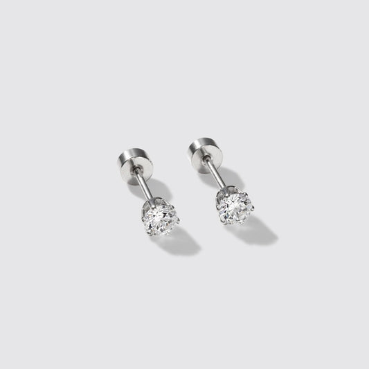 Mini Silvered Stud Earrings with Crystal Stone Stainless Steel