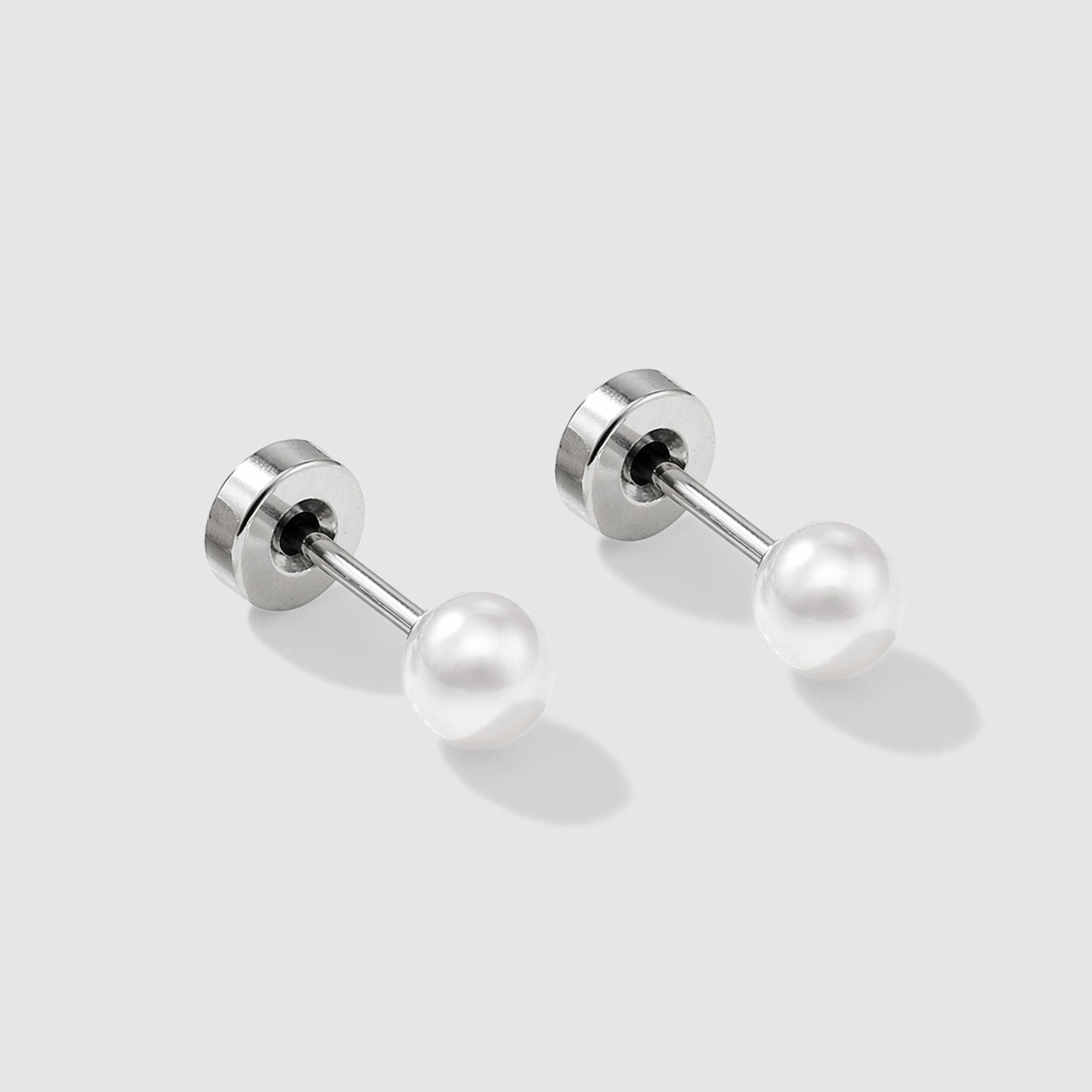 Mini Silvered Pearl Stud Earrings Stainless Steel