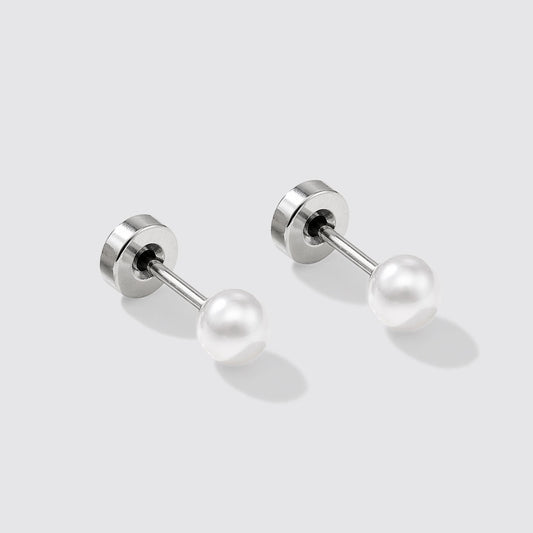 Mini Silvered Pearl Stud Earrings Stainless Steel