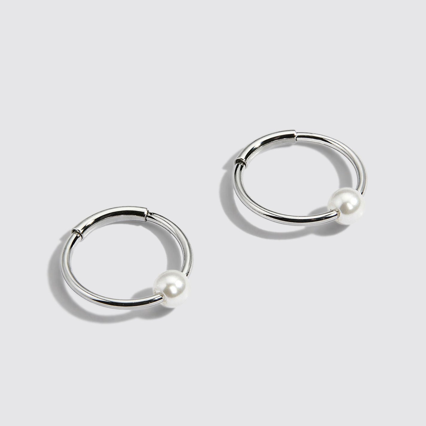 Mini Silvered Sleeper Earrings with Pearl Stainless Steel