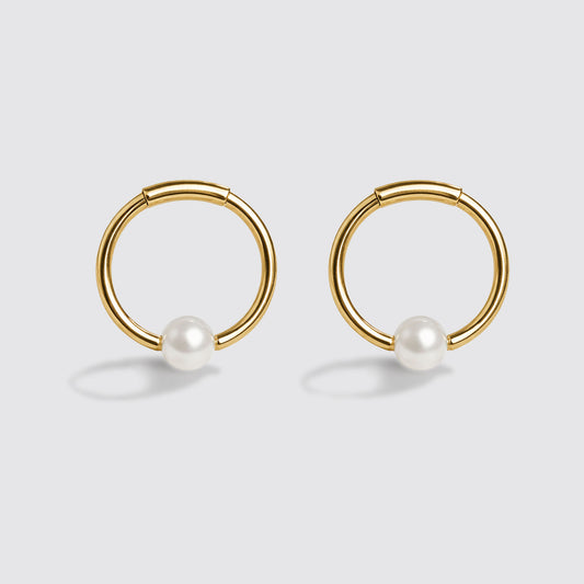 Mini Golden Sleeper Earrings with Pearl Stainless Steel